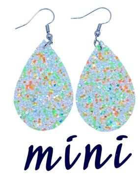 Mini Faux Leather Teardrop Earrings Neon Glitter Fashion Jewelry